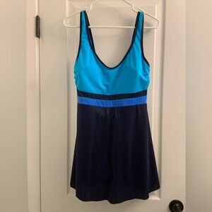 Blue and Black One Piece Swimwear with Flattering A-Line